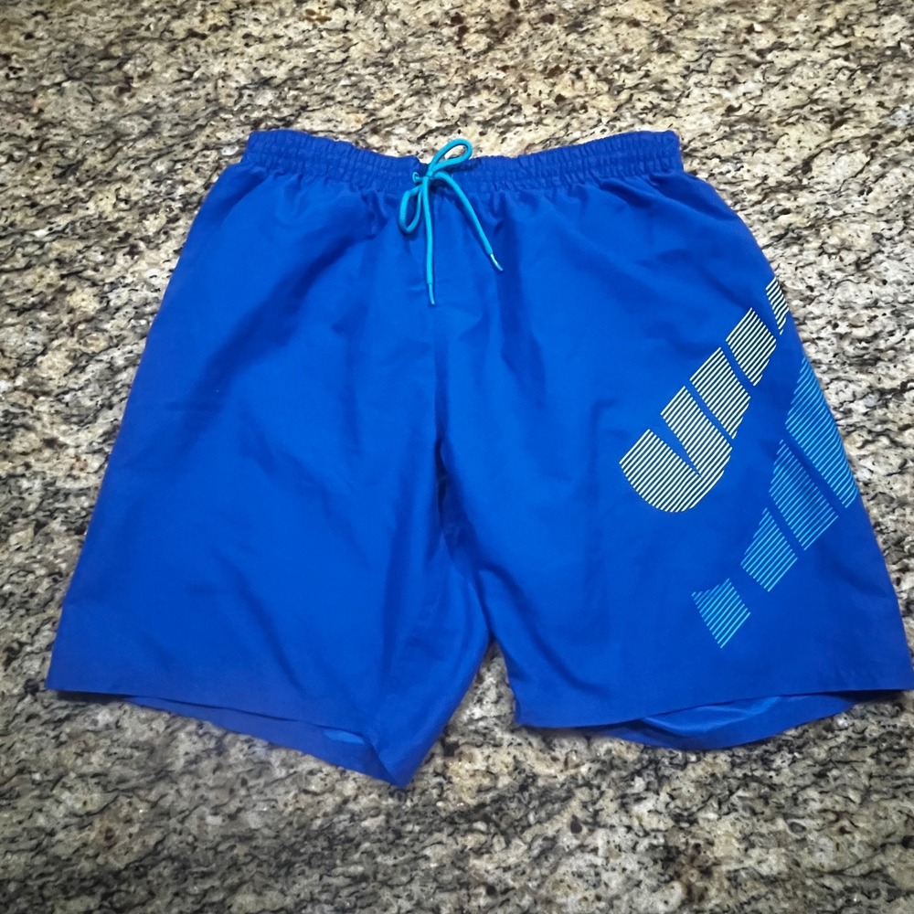 Nike Mens Swim Trunks XL Royal Blue Graphic Logo Mesh Lined Board Shorts‎